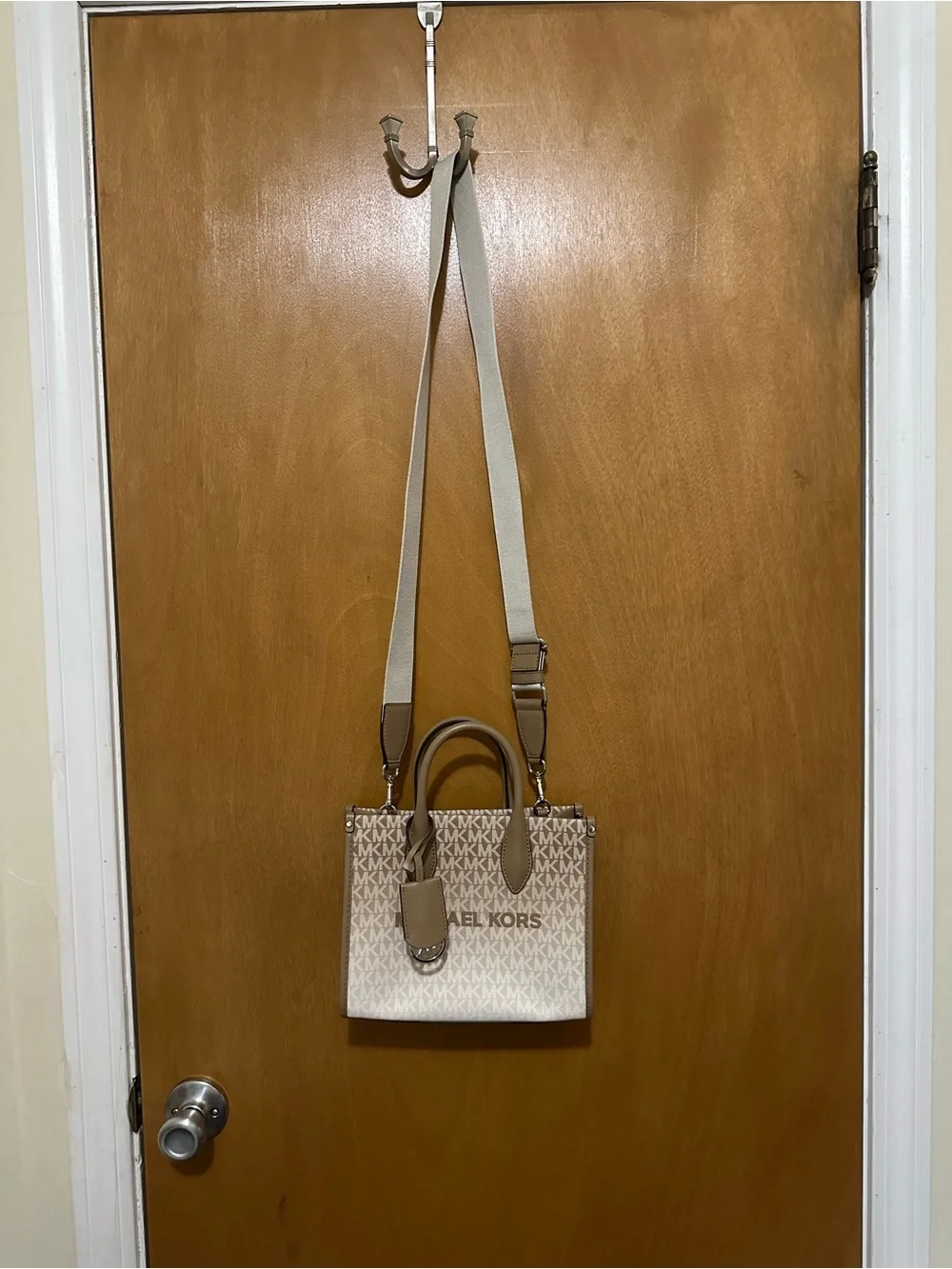 Michael Kors Beige and White Logo Crossbody Bag